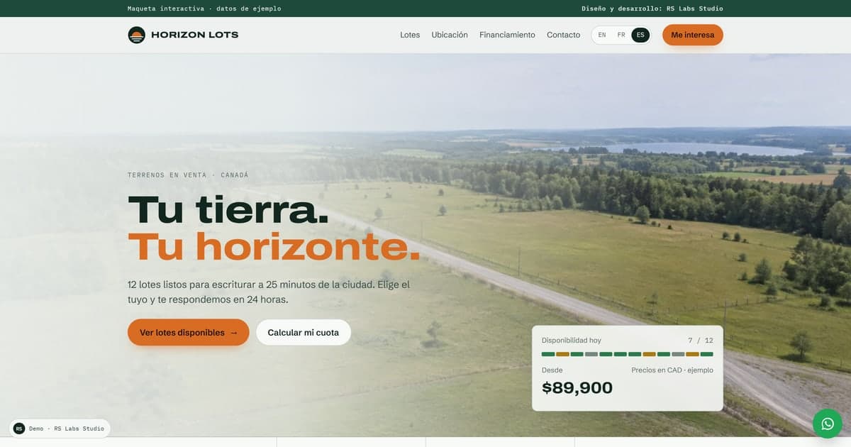 Horizon Lots — Página Web con Plano Interactivo para Venta de Terrenos